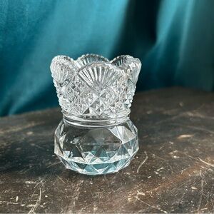 Westmoreland Clear Glass Fan and File Toothpick Holder UV Reactive